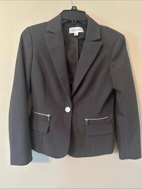 Calvin Klein Black Women's Single-Button Zip-Pocket Blazer